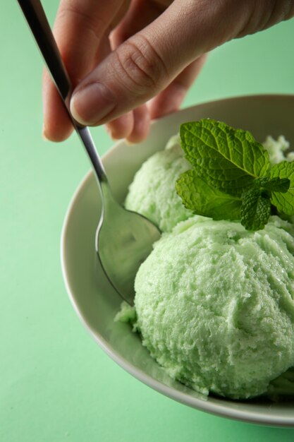 Free photo delicious green ice cream still life