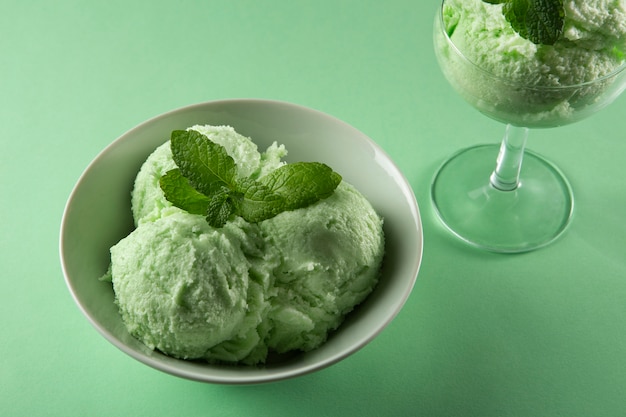 Free photo delicious green ice cream still life