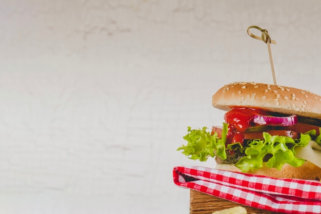 Delicious hamburger with lettuce