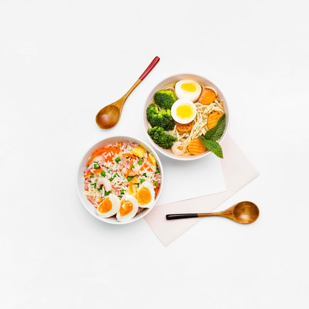 delicious and healthy asian food on a white background