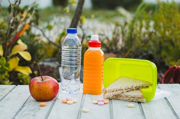 Delicious and healthy snack on table