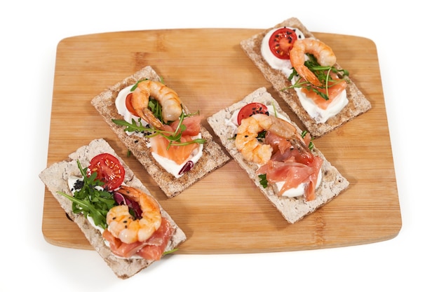 delicious healthy toasts with fresh seafood