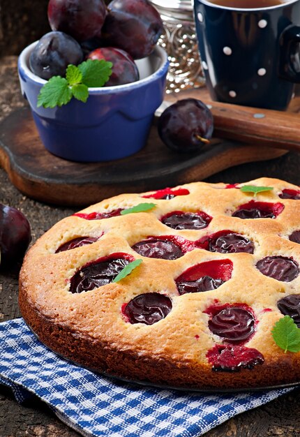 Delicious homemade cake with plums 