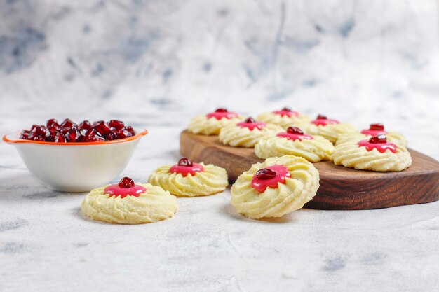 Delicious homemade cookies with pomegranate seeds.