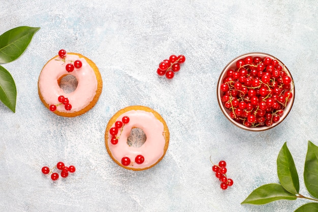 Delicious homemade red currant glaze donuts.