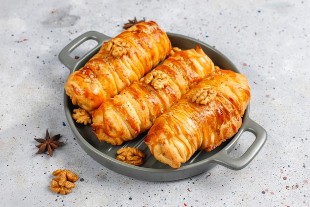 Free photo delicious homemade walnut rolls.