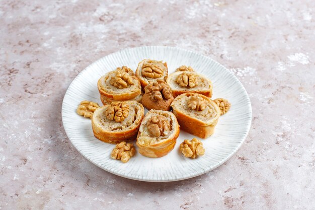 Delicious homemade walnut rolls.