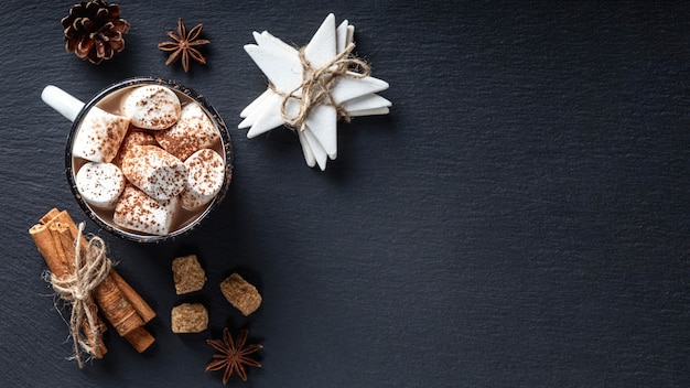 Delicious hot chocolate concept with copy space