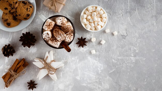 Delicious hot chocolate concept with copy space