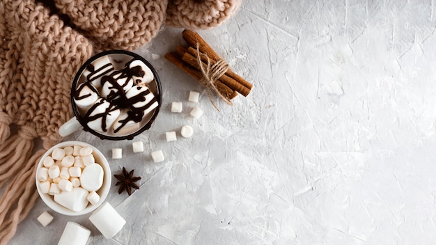 Delicious hot chocolate concept with copy space