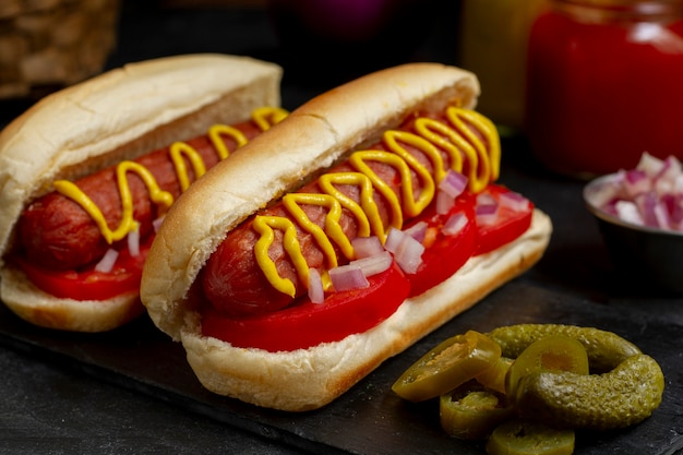 무료 사진 맛있는 핫도그 배열