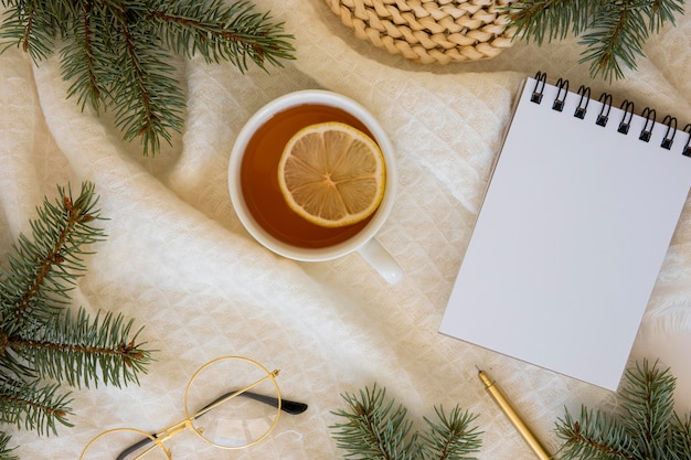 Delicious hot tea and slice of lemon