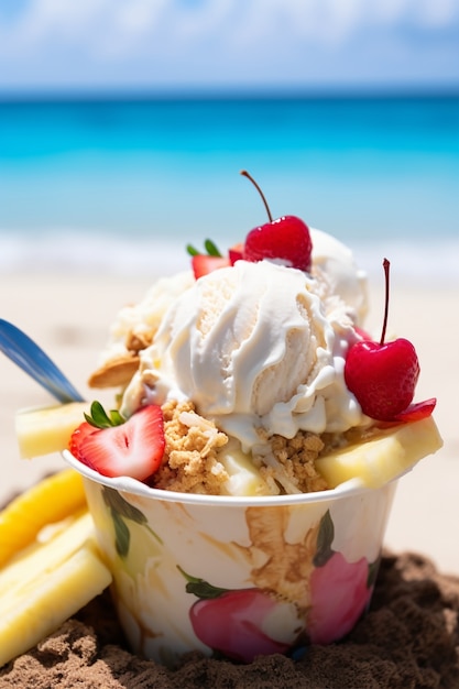 無料写真 海辺でおいしいアイスクリーム