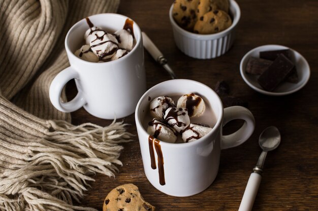 Delicious ice cream in mugs