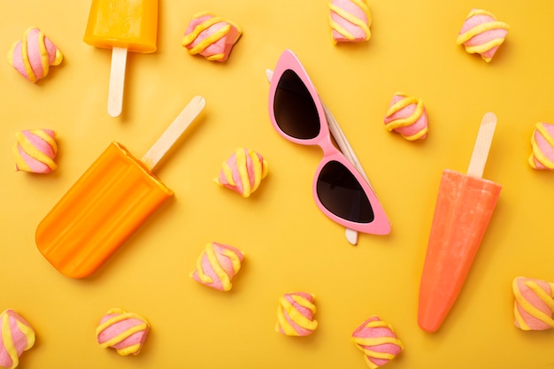 Delicious ice cream pop stickles with sunglasses