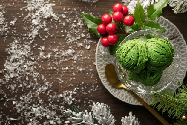 Delicious ice cream in winter time