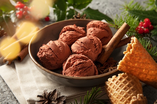 Delicious ice cream in winter time