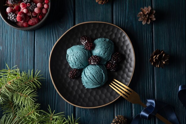 Delicious ice cream in winter time