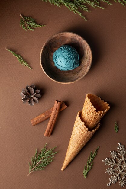 delicious ice cream in winter time