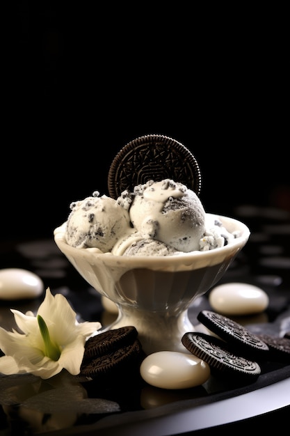 Бесплатное фото Вкусное мороженое с печеньем