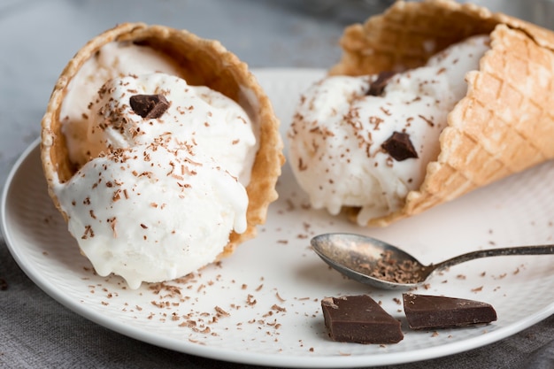 Delicious ice cream with cones