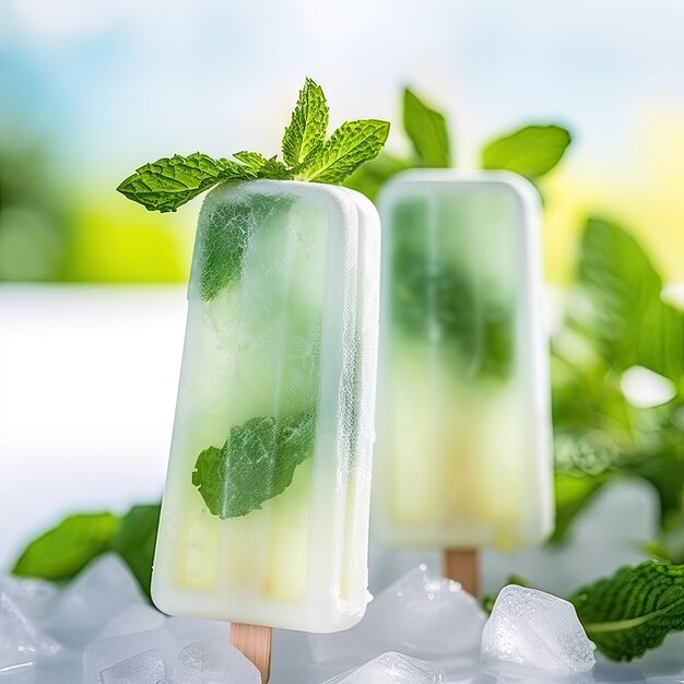 Delicious ice cream with mint