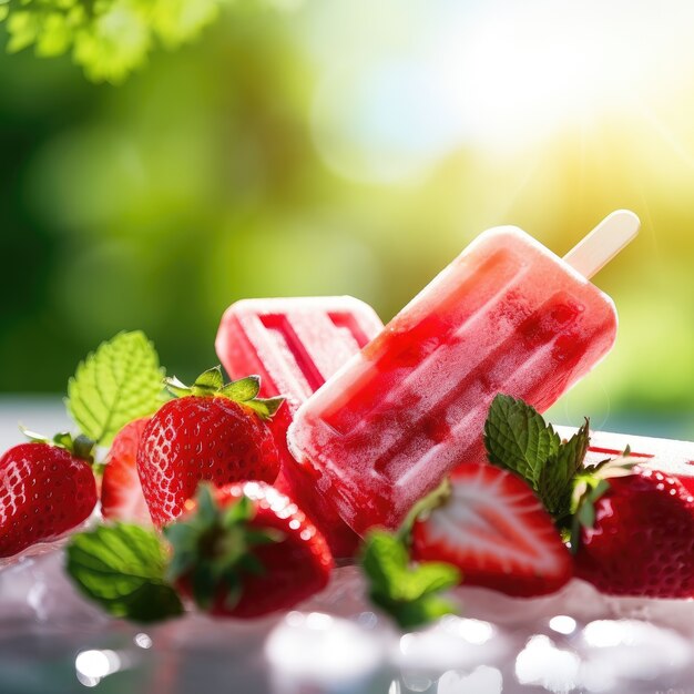 Delicious ice cream with strawberry