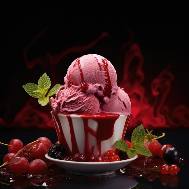 Delicious ice cream with topping