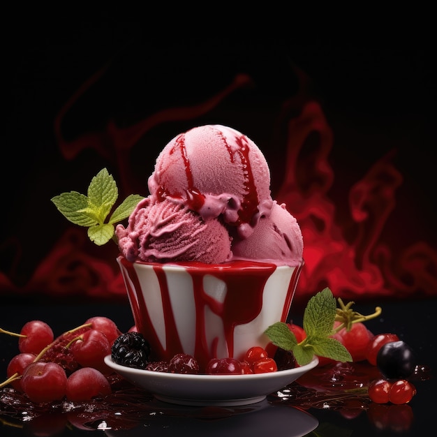 Delicious ice cream with topping