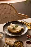 Free photo delicious indian dosa arrangement