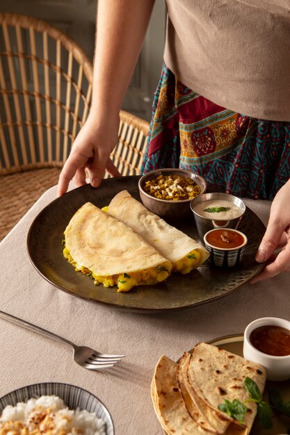 Delicious indian dosa arrangement