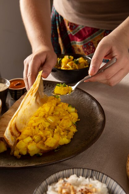 Delicious indian dosa arrangement