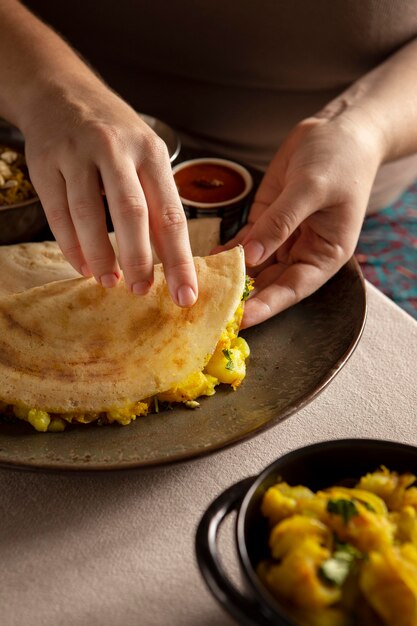 Delicious indian dosa assortment