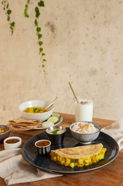 Delicious indian dosa assortment