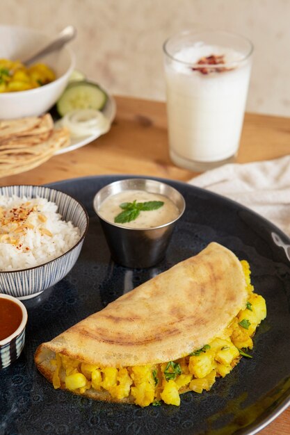 Delicious indian dosa assortment