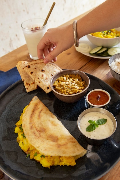 Delicious indian dosa assortment