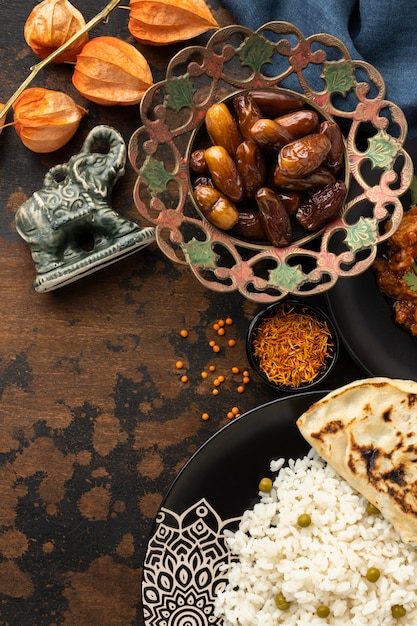 Free photo delicious indian food flat lay