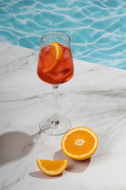 Delicious italian cocktail with realistic background