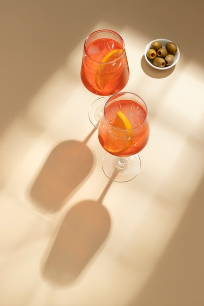 Delicious italian cocktail with realistic background