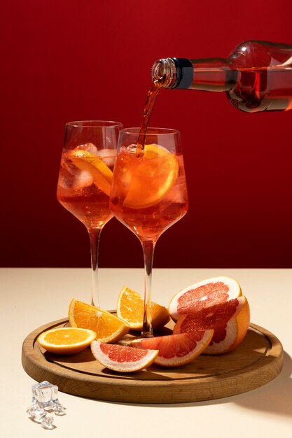 Delicious italian cocktail with realistic background