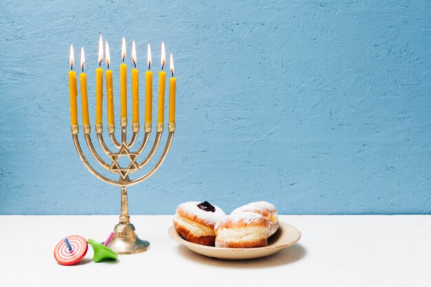 Delicious jewish sweets with menorah