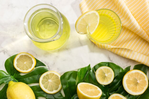 Delicious lemonade juice top view