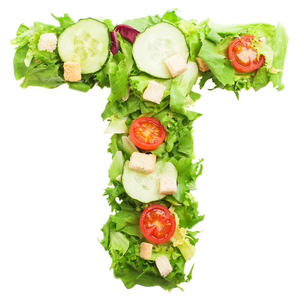 Delicious letter t made with fresh lettuce