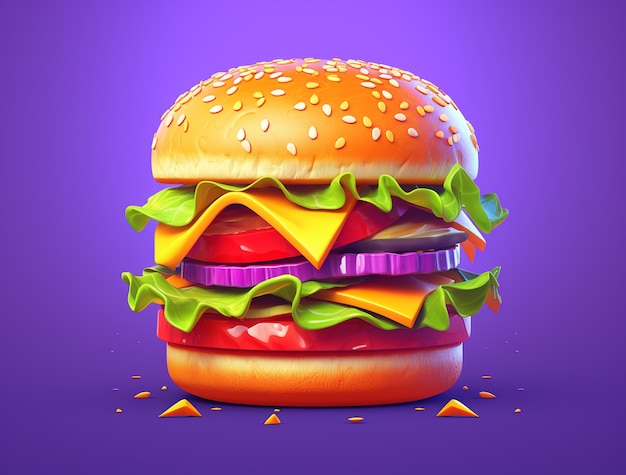 Foto gratuita hamburger 3d dall'aspetto delizioso con sfondo semplice