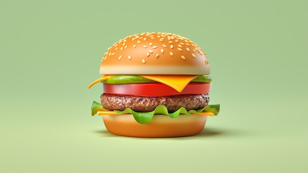 Hamburger 3d dall'aspetto delizioso con sfondo semplice