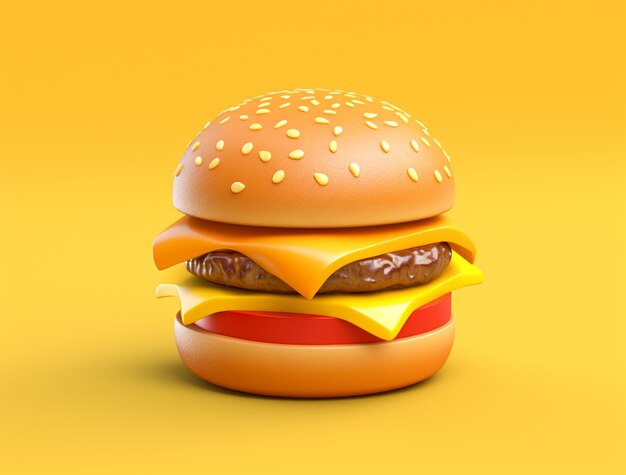 Delicious looking 3d burger with simple background