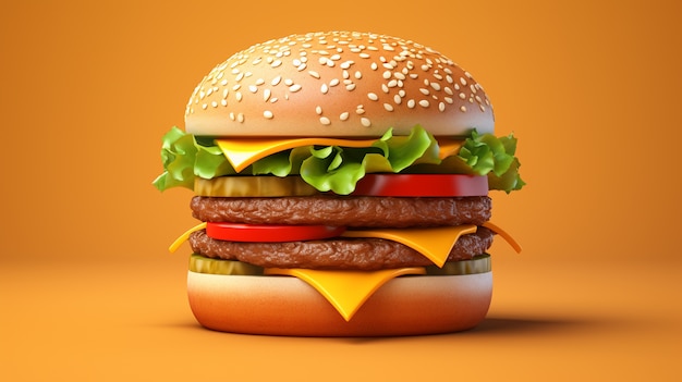Бесплатное фото Вкусно выглядящий 3d бургер с простым фоном