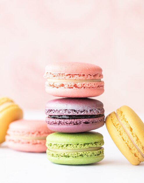 Delicious macarons on table