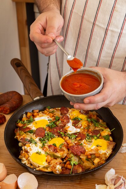 초리 조 소시지와 함께 맛있는 식사