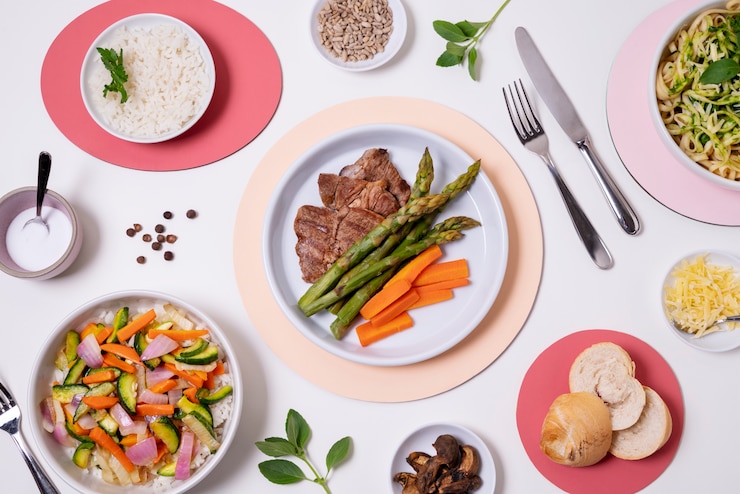 Бесплатный Фотография вид сверху расположение вкусных блюд